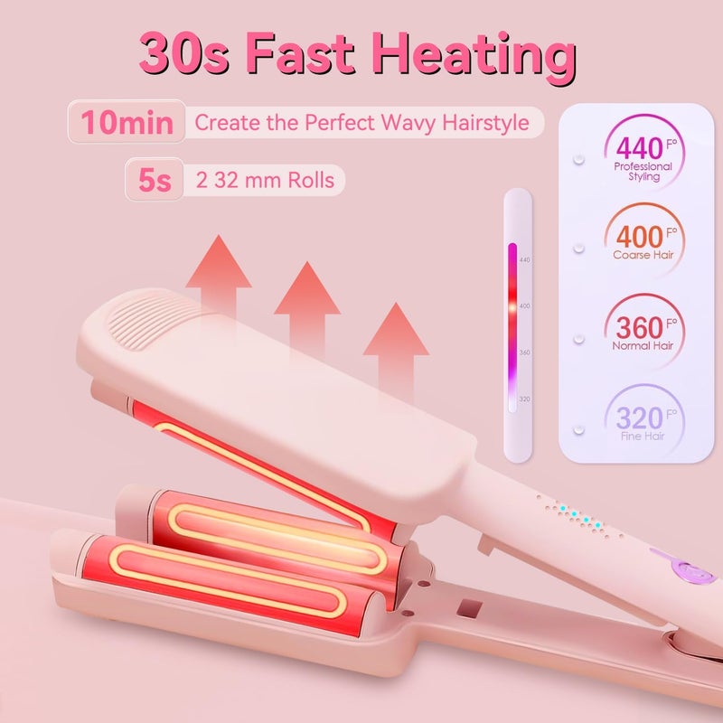 Chikyo Curling Iron Hair Crimper Waver - 3 Barrel Rovy Wave Curling Iron, 1.25 Inch Ionic Beach Waves Curling Wand, Deep Waver Hair Curler Hot Tool with Ceramic for Women, Dual Voltage, Easy to Use - Image 4